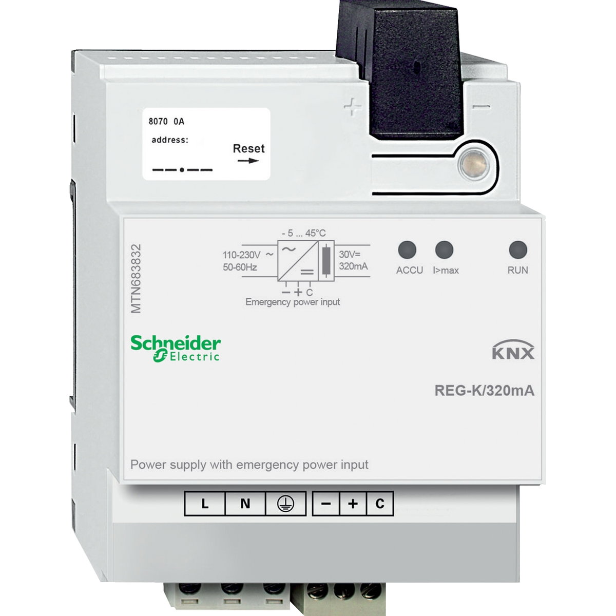 Fuente alimentación KNX REG-K/320mA con entrada alimen. emergencia, gris claro