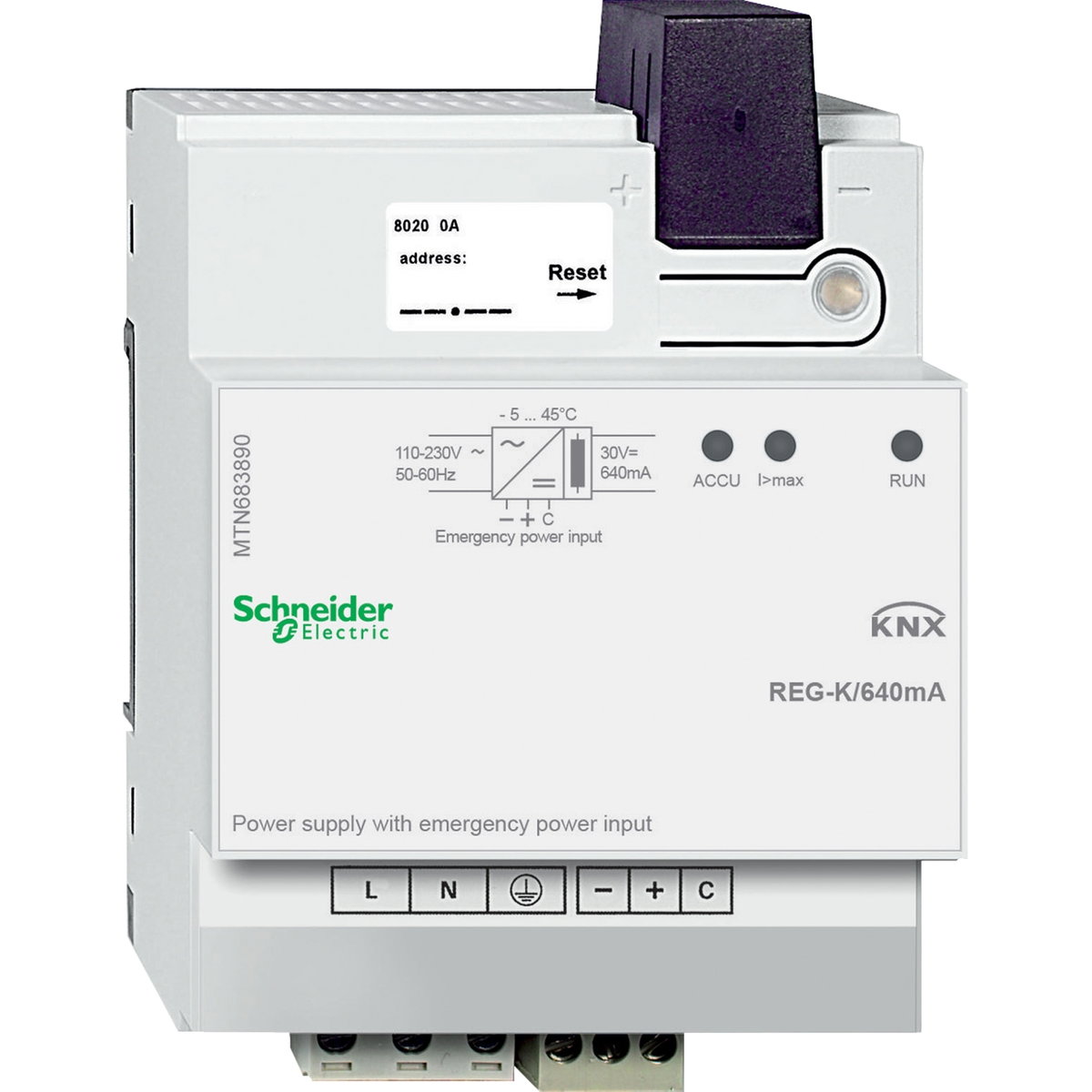 Fuente alimentación KNX REG-K/640mA con entrada alimen. emergencia, gris claro