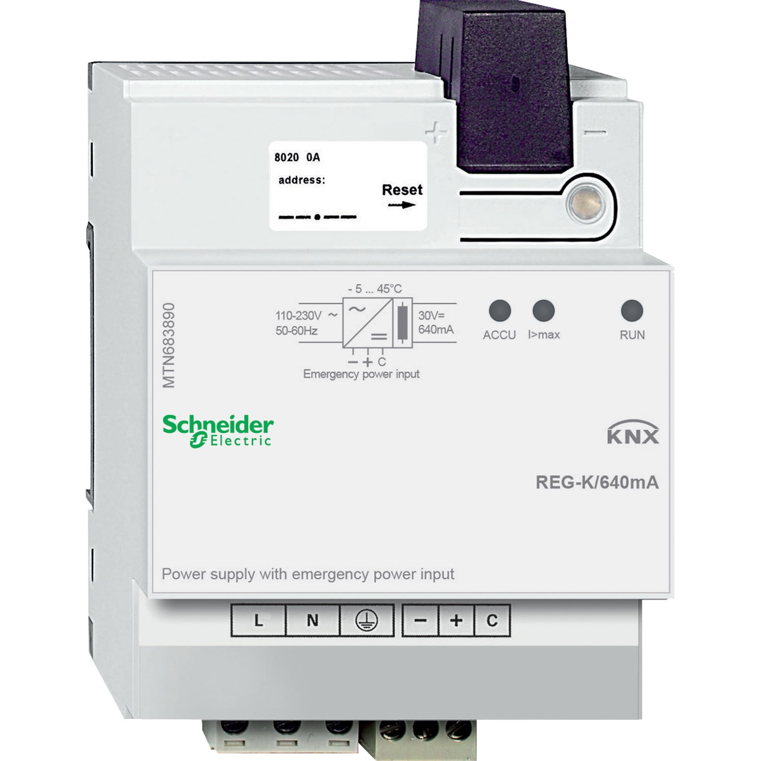 Fuente alimentación KNX REG-K/640mA con entrada alimen. emergencia, gris claro