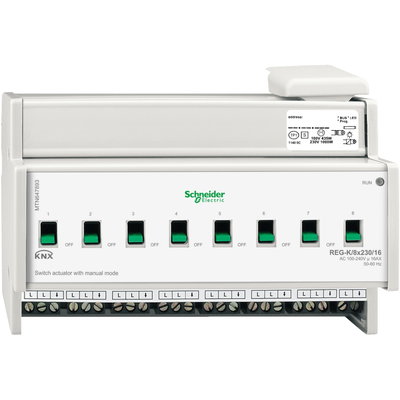 Schaltaktor REG-K/8x230/16 mit Handbetätigung, lichtgrau