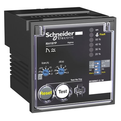 Residual current protection relay, Vigirex RH197P, 30 mA to 30 A, 110/130 VAC 50/60Hz, alarm 50%, front panel mounting