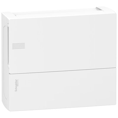 Enclosure, Resi9 MP, surface mounting, 1 row of 12 modules, IP40, white door, 1 earth + 1 neutral terminal blocks