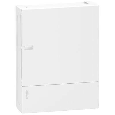 Enclosure, Resi9 MP, surface mounting, 2 rows of 12 modules, IP40, white door, 1 earth + 1 neutral terminal blocks