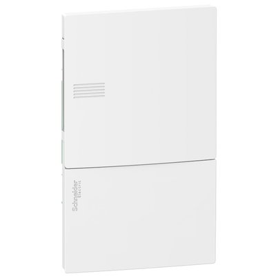 Enclosure, Resi9 MP, flush mounting, 1 row of 4 modules, IP40, white door, 1 earth + 1 neutral terminal blocks
