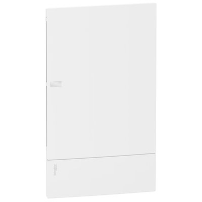 Enclosure, Resi9 MP, flush mounting, 3 rows of 12 modules, IP40, white door, 1 earth + 1 neutral terminal blocks