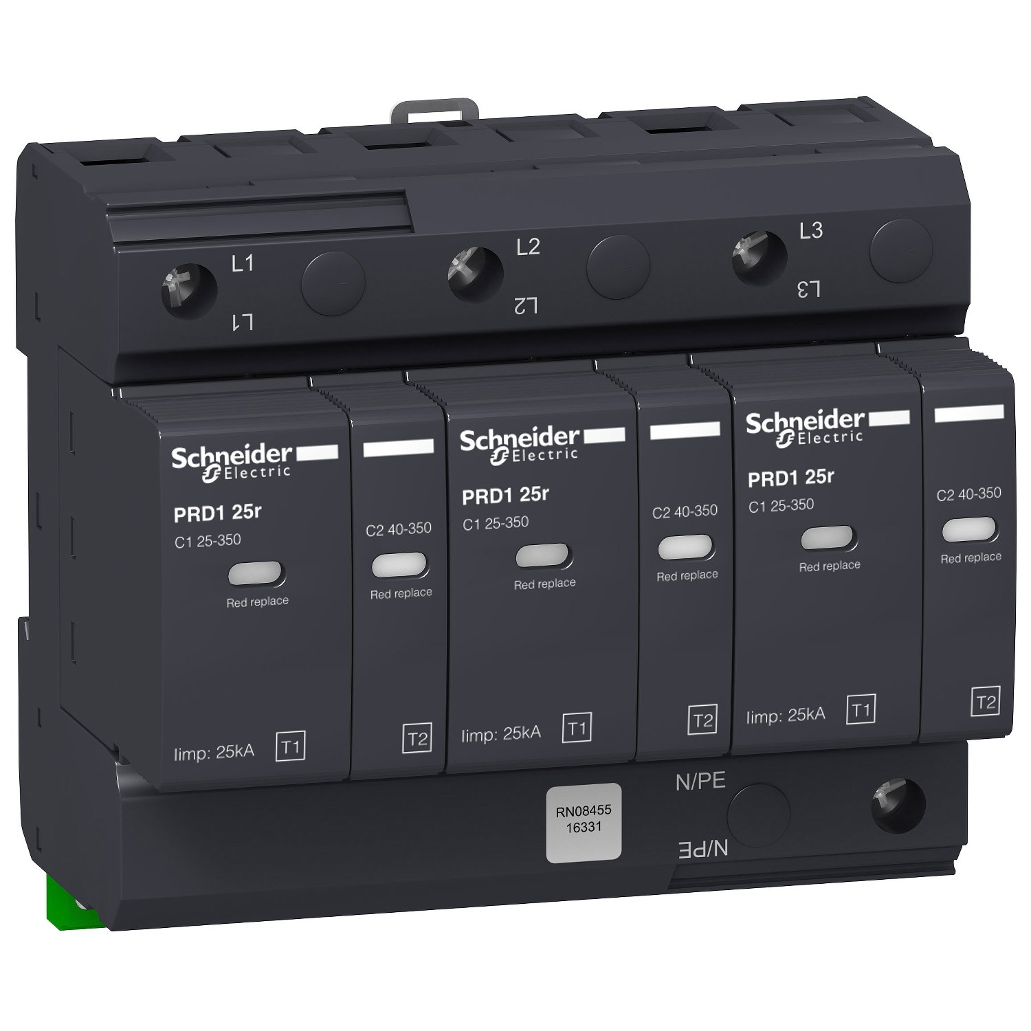 PRD1 25r modular surge arrester - 3 poles - 350V - with remote transfer