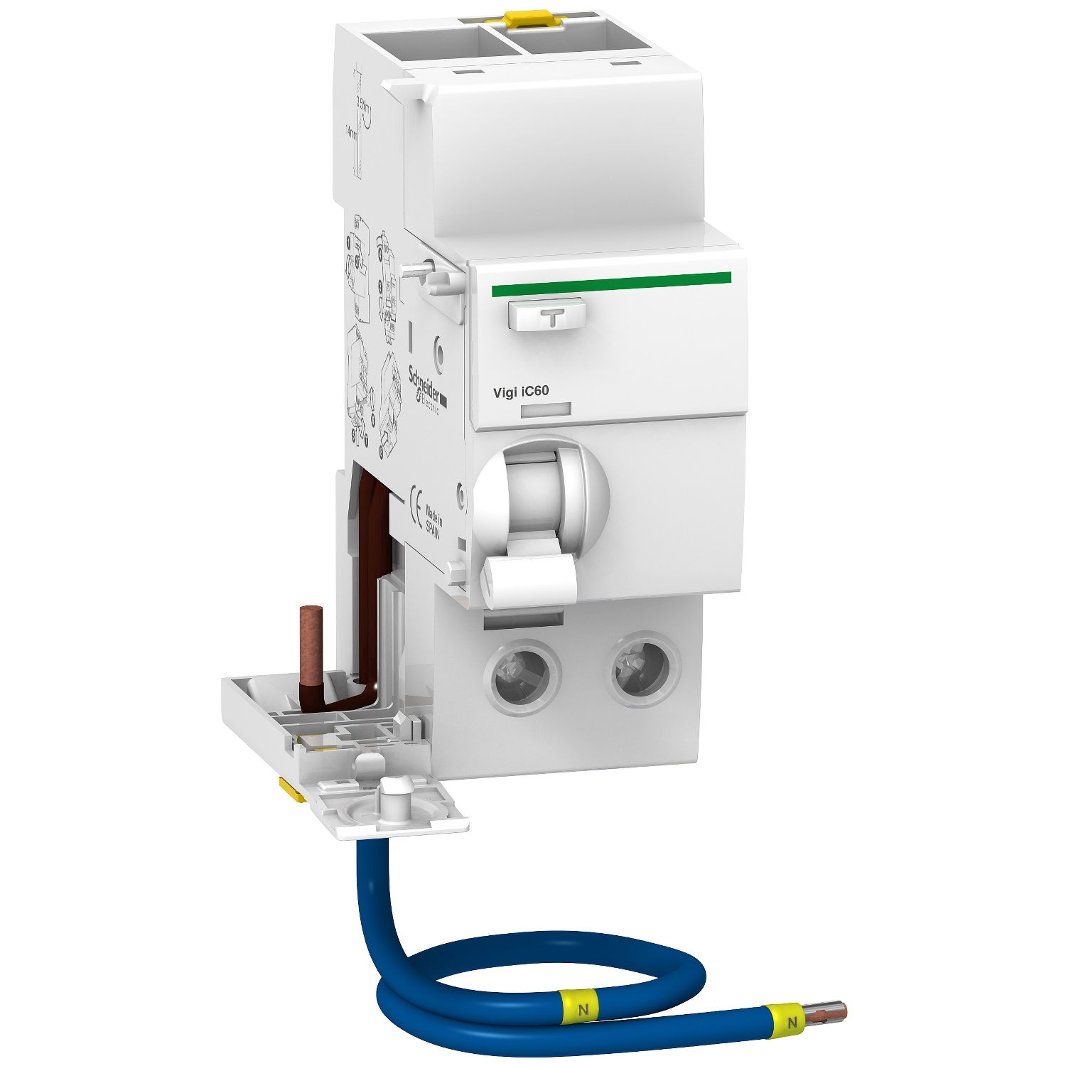 Vigi iC60 - earth leakage add-on block - 1P + N - 63A - 30mA - A type