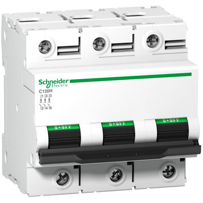 Miniature circuit-breaker, Acti9 C120H, 3P, 80 A, D curve, 15000 A (IEC 60898-1), 15 kA (IEC 60947-2)