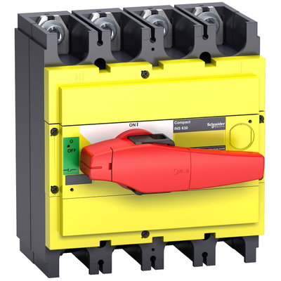 Switch disconnector, Compact INS630 , 630 A, with red rotary handle and yellow front, 4 poles