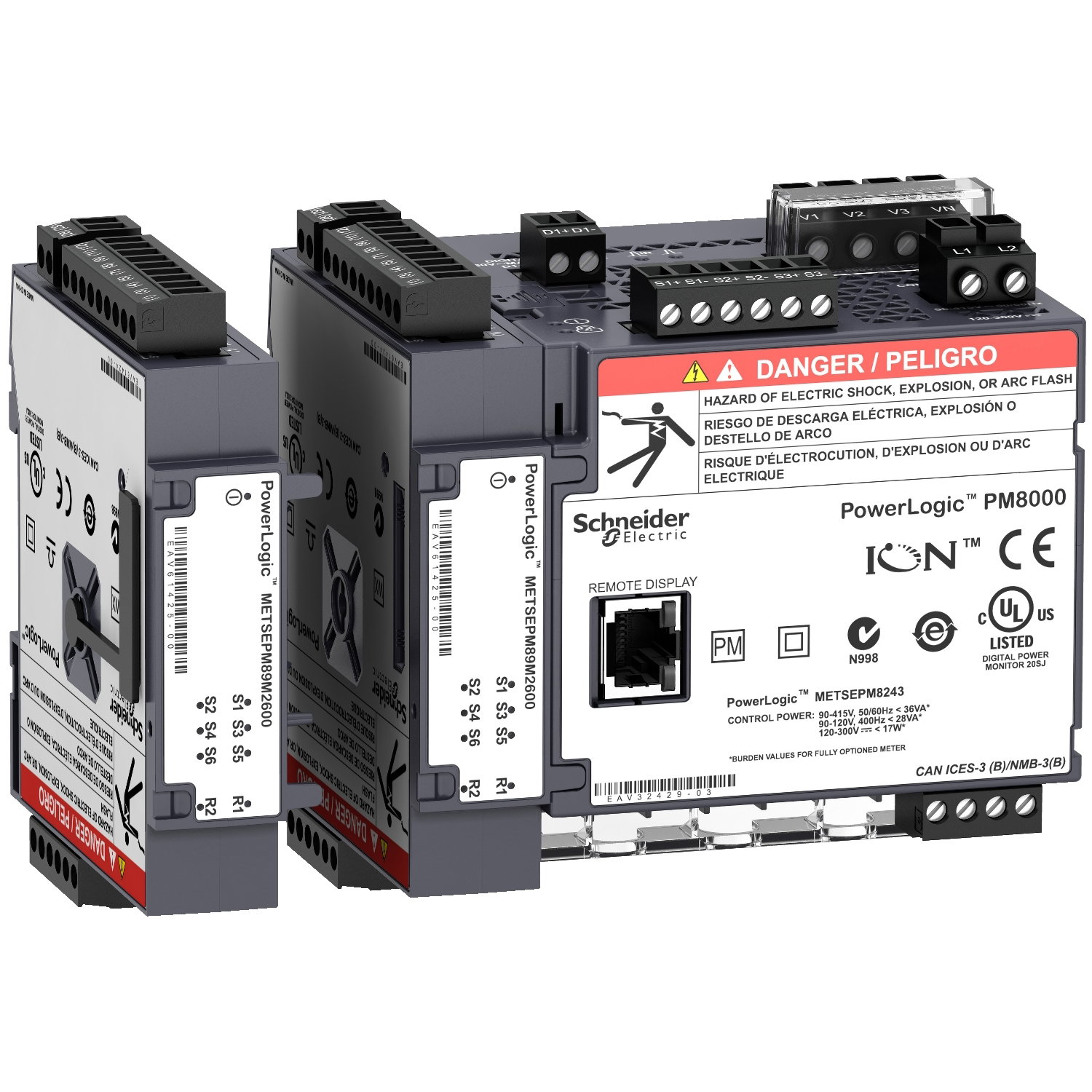 PowerLogic PM8000, PM8244, Montaje carril DIN+Pantalla Remota, Mereting int. – Imagen 2 de 2