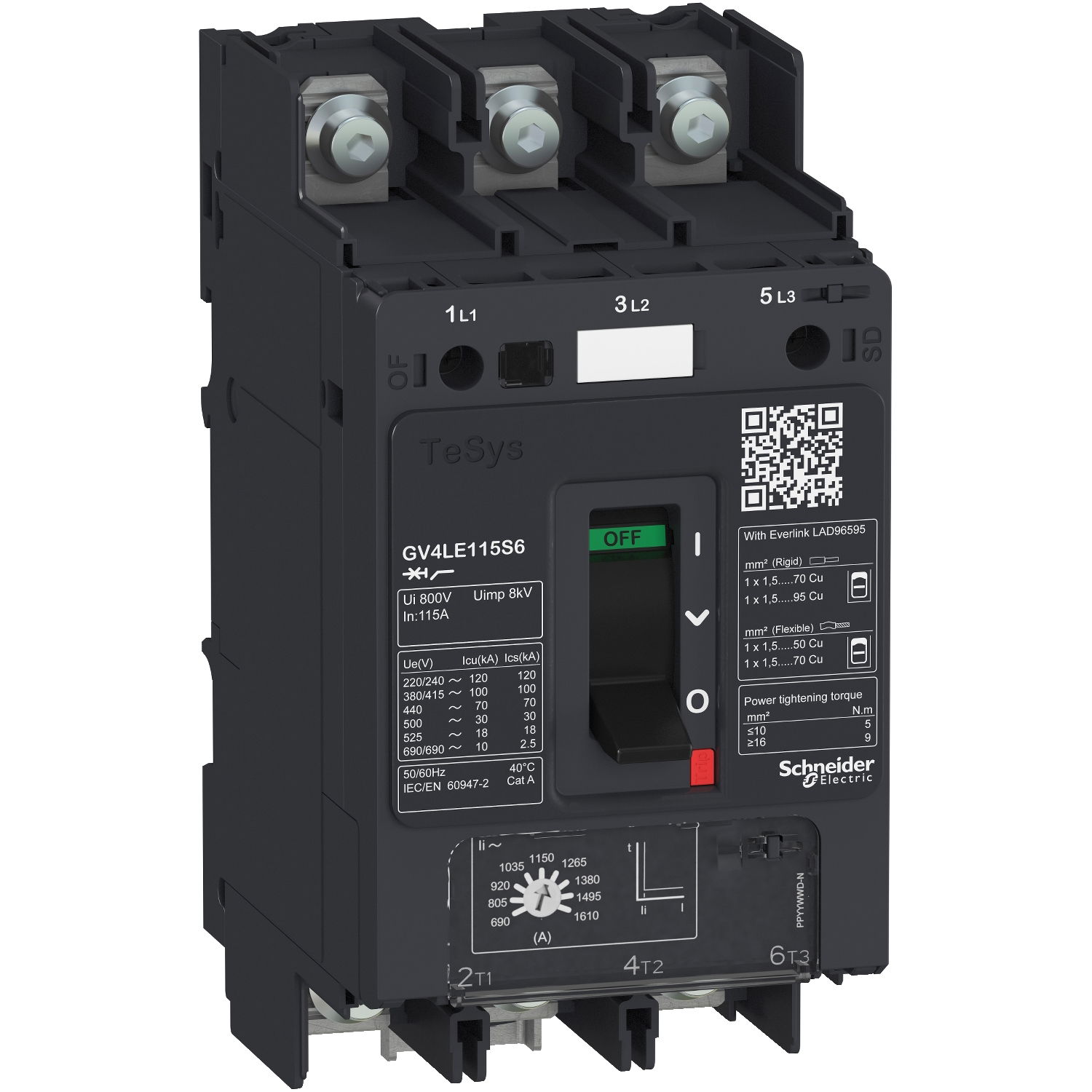 TeSys GV4 - magnetic circuit breaker - 80A 3P - with compression lug