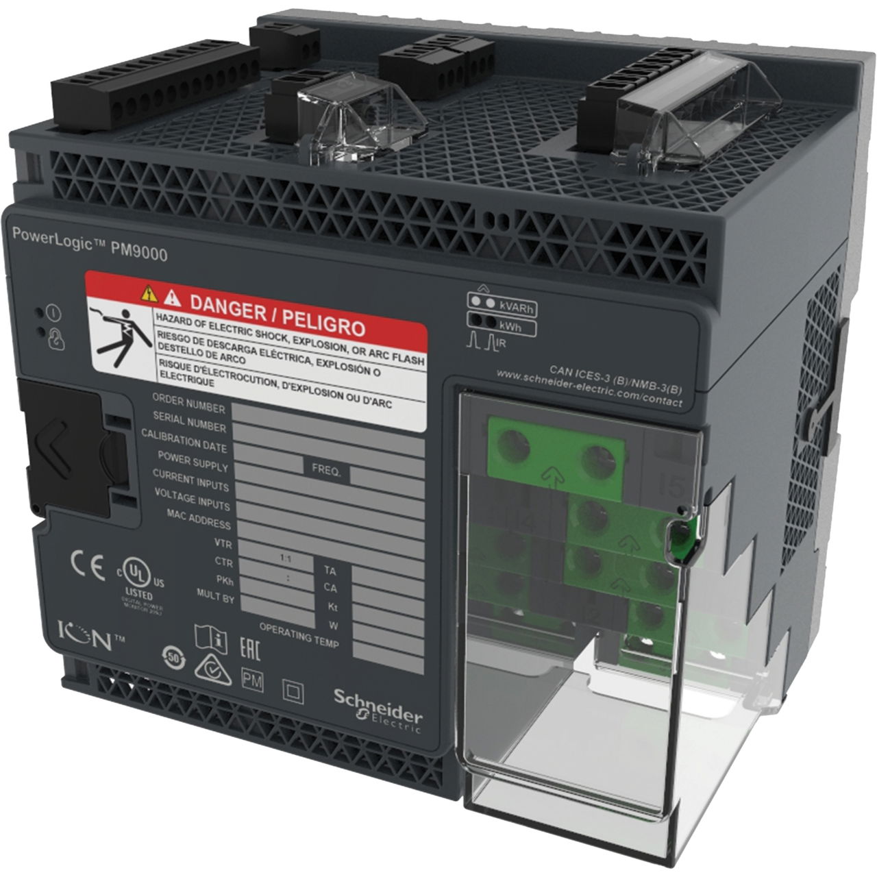 PowerLogic™ ION9000 meter, LVDC, DIN mount, no display, HW kit