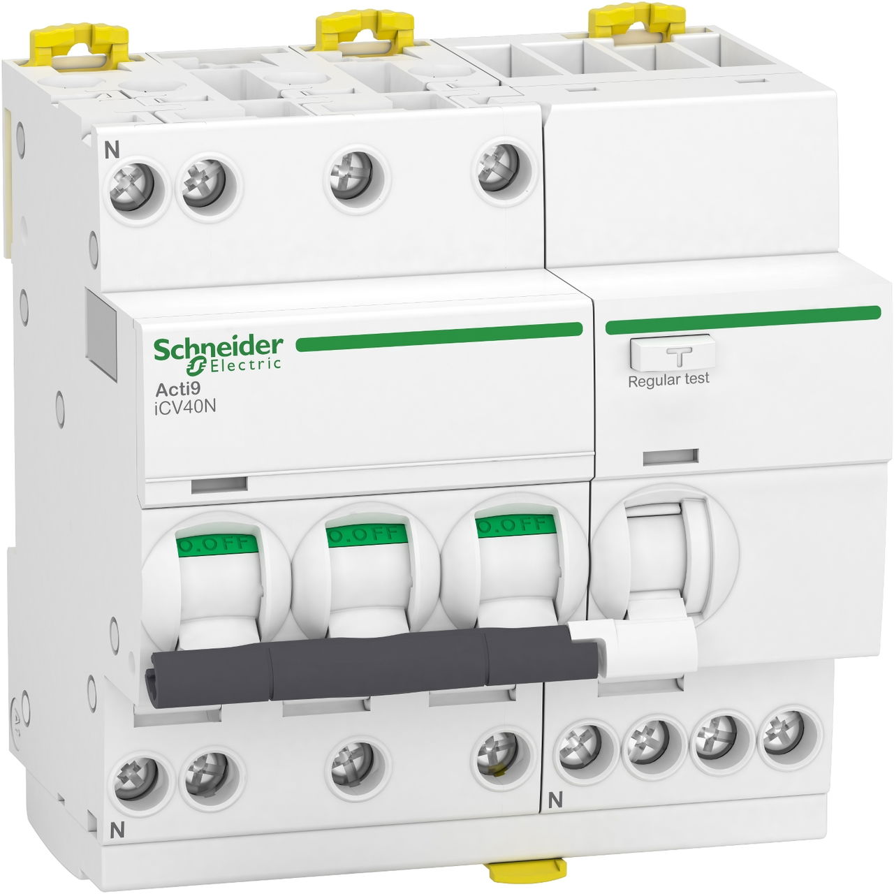 Residual current breaker with overcurrent protection (RCBO), Acti9 iCV40, 3P+N, 16 A, C Curve, 6000 A, 30 mA, A type