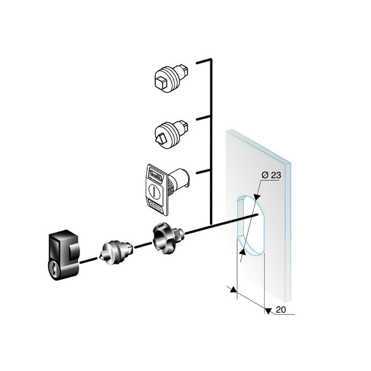 "Triangular lock insert 8mm, chromed. For PanelSet CRN and Thalassa PLM enclosures"