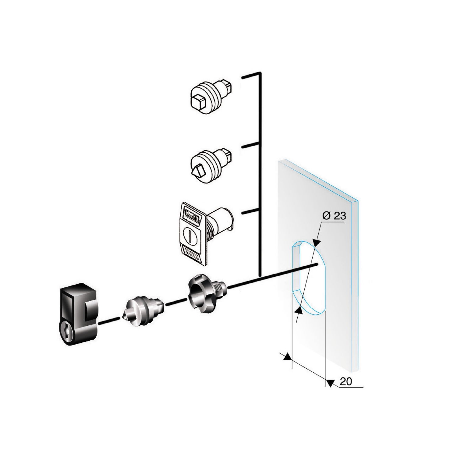 "Square lock insert 6mm, for PanelSet CRN or Thalassa PLM enclosures."