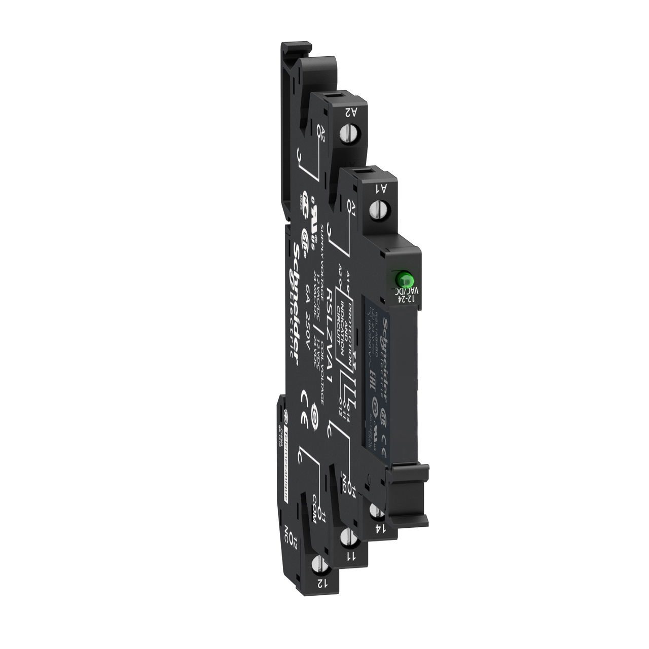 Slim interface relay pre-assembled, 6 A, 1 CO, LED, protection module, spring terminal, 24 V AC