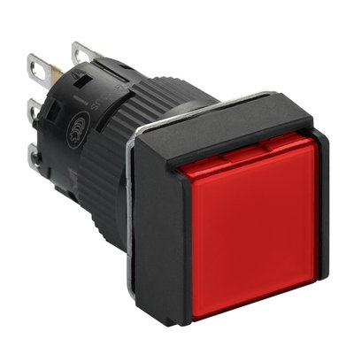 Square red illuminated pushbutton Ø16-flush spring return-24 VDC polarised-1CO