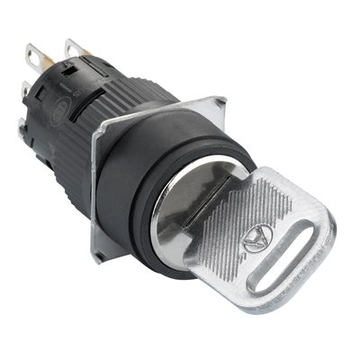Round black key selector switch Ø16-projecting keylock 2 positions-1CO