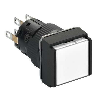 Square white illuminated pushbutton Ø16-flush spring return-24 VDC polarised-2CO