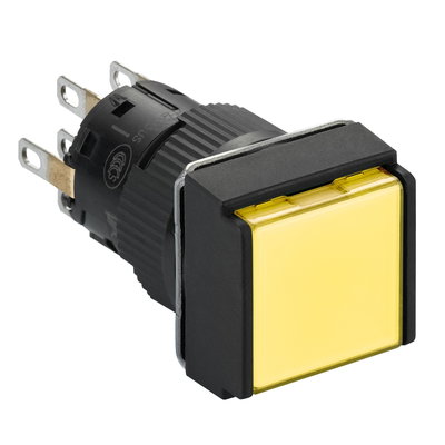 Square yellow illuminated pushbutton Ø16-flush springreturn-24 VDC polarised-2CO