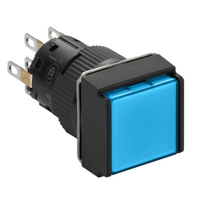 Square blue illuminated pushbutton Ø16-flush spring return-24 VDC polarised-2CO