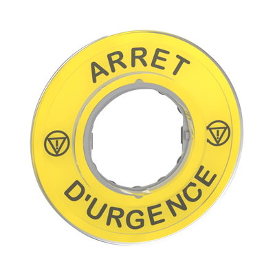 Harmony XB4, Legend holder Ø60 for emergency stop, plastic, yellow, marked ARRET D'URGENCE