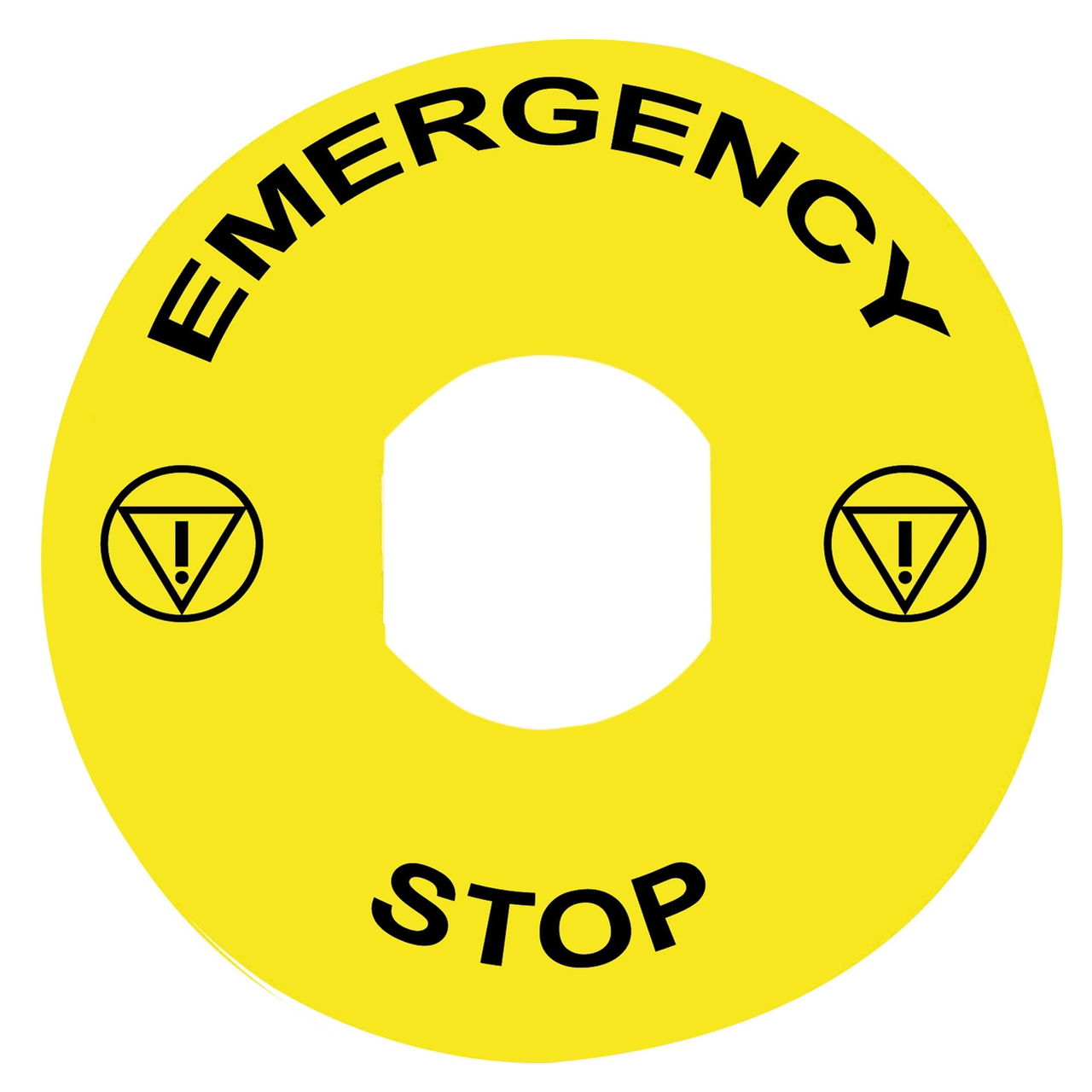 Marked legend Ø90 for emergency stop - EMERGENCY STOP/logo ISO13850