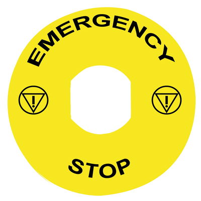 Marked legend Ø90 for emergency stop - EMERGENCY STOP/logo ISO13850