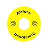 Schild, rund Ø 90, für Not-Halt/Not-Aus-Drucktaster, gelb, ARRET D'URGENCE