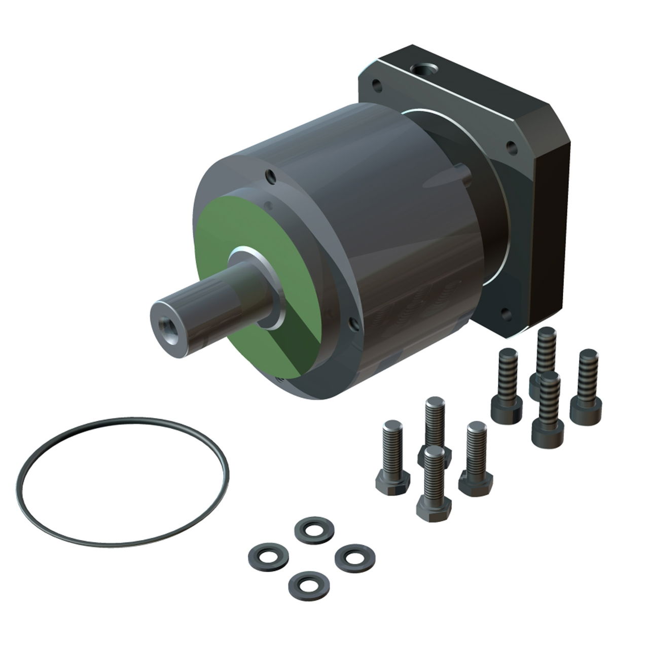 Gearbox rotation axis with fasteners and sealings