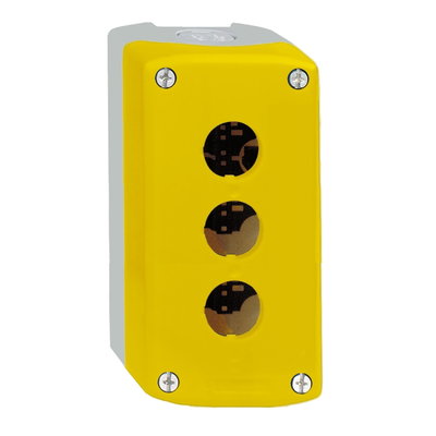 Yellow empty enclosure lid with light grey base - 3 cut-outs