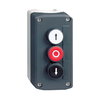 Control station, plastic, dark grey lid, 3 flush push buttons Ø22, marked UP ARROW O DOWN ARROW