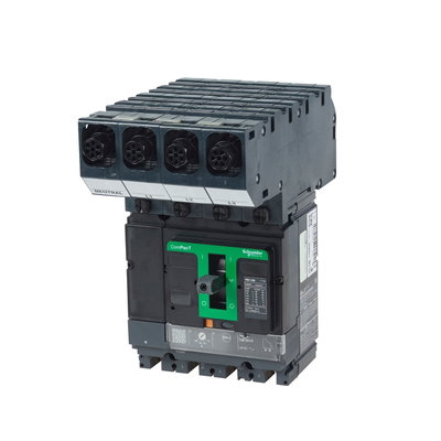 Molded case circuit breaker, PowerPacT 4, 4P, Icu 36kA, TMD thermal magnetic trip unit, 100A rating