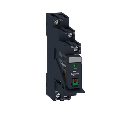 Harmony, Interface plug-in relay pre-assembled, 10 A, 1 CO, with LED, with lockable test button, with protection circuit, 24 V AC
