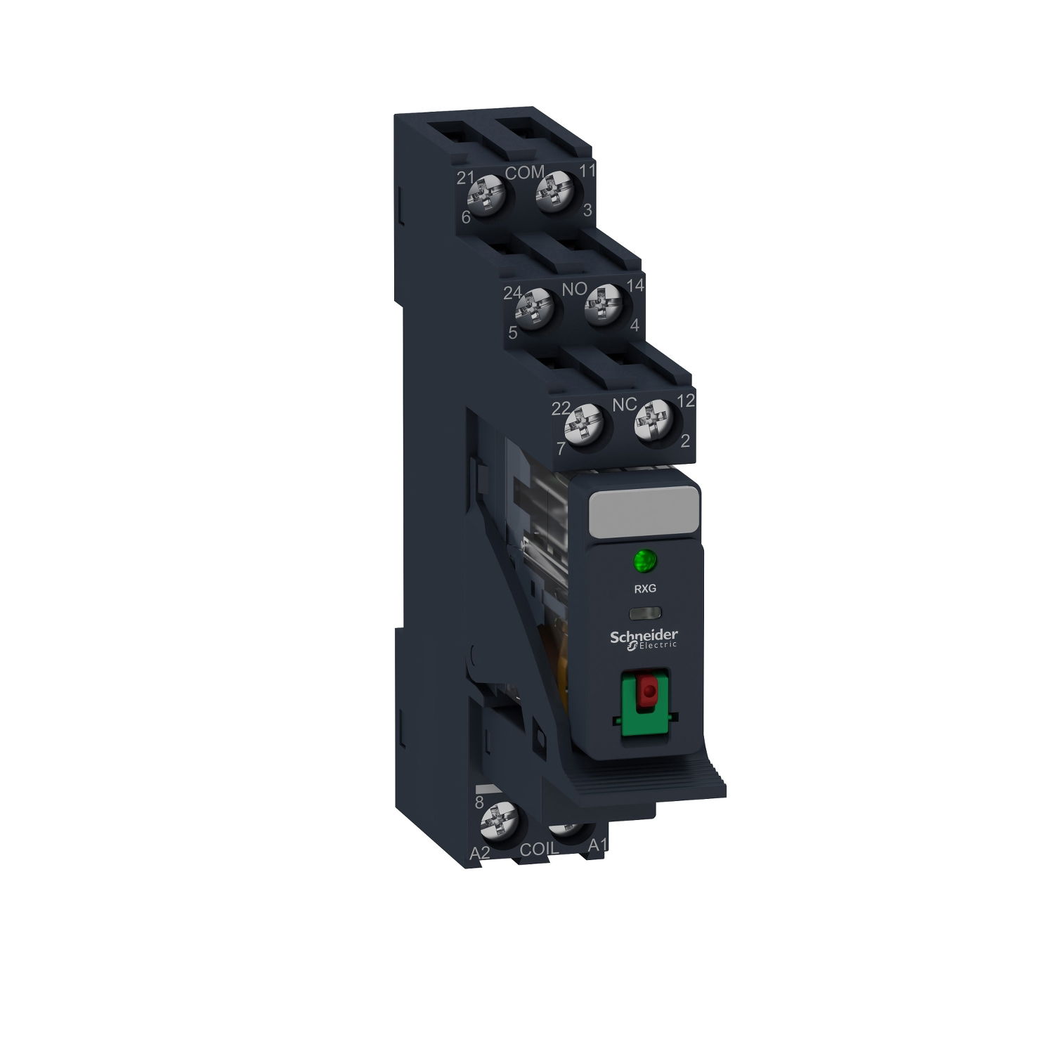 Harmony, Interface plug-in relay pre-assembled, 5 A, 2 CO, with LED, with lockable test button, with protection circuit, 24 V AC