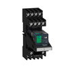 Harmony, Miniature plug-in relay pre-assembled, 10 A, 2 CO, with LED, with lockable test button, mixed terminals socket, 24 V DC