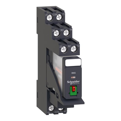Harmony, Interface plug-in relay pre-assembled, 5 A, 2 CO, with lockable test button, with protection circuit, 230 V AC
