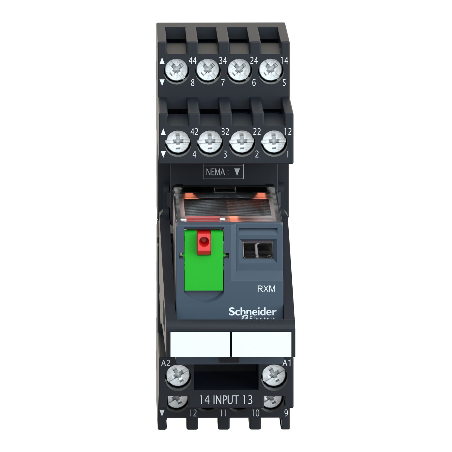 Harmony, Miniature plug-in relay pre-assembled, 6 A, 4 CO, with LED, with lockable test button, mixed terminals socket, 24 V AC – Image 4 of 10
