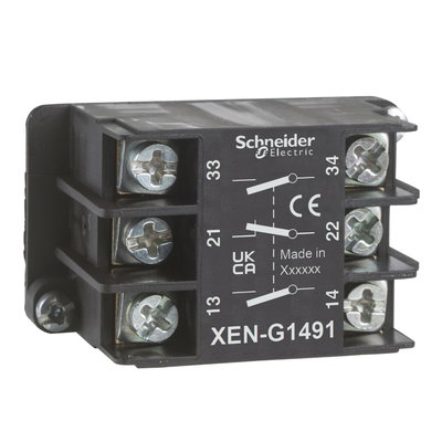 Harmony XAC, Single contact block, spring return, single speed, spring return, front mounting, 2 NO + 1 NC