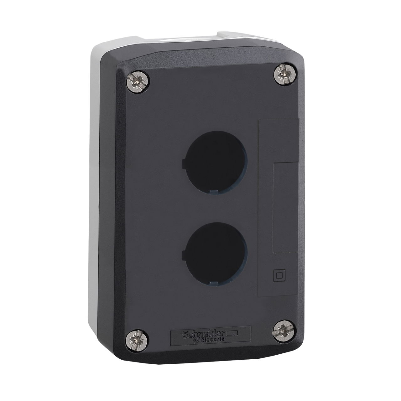 Empty enclosure, plastic, dark grey lid, for push button Ø22, 2 cut-outs