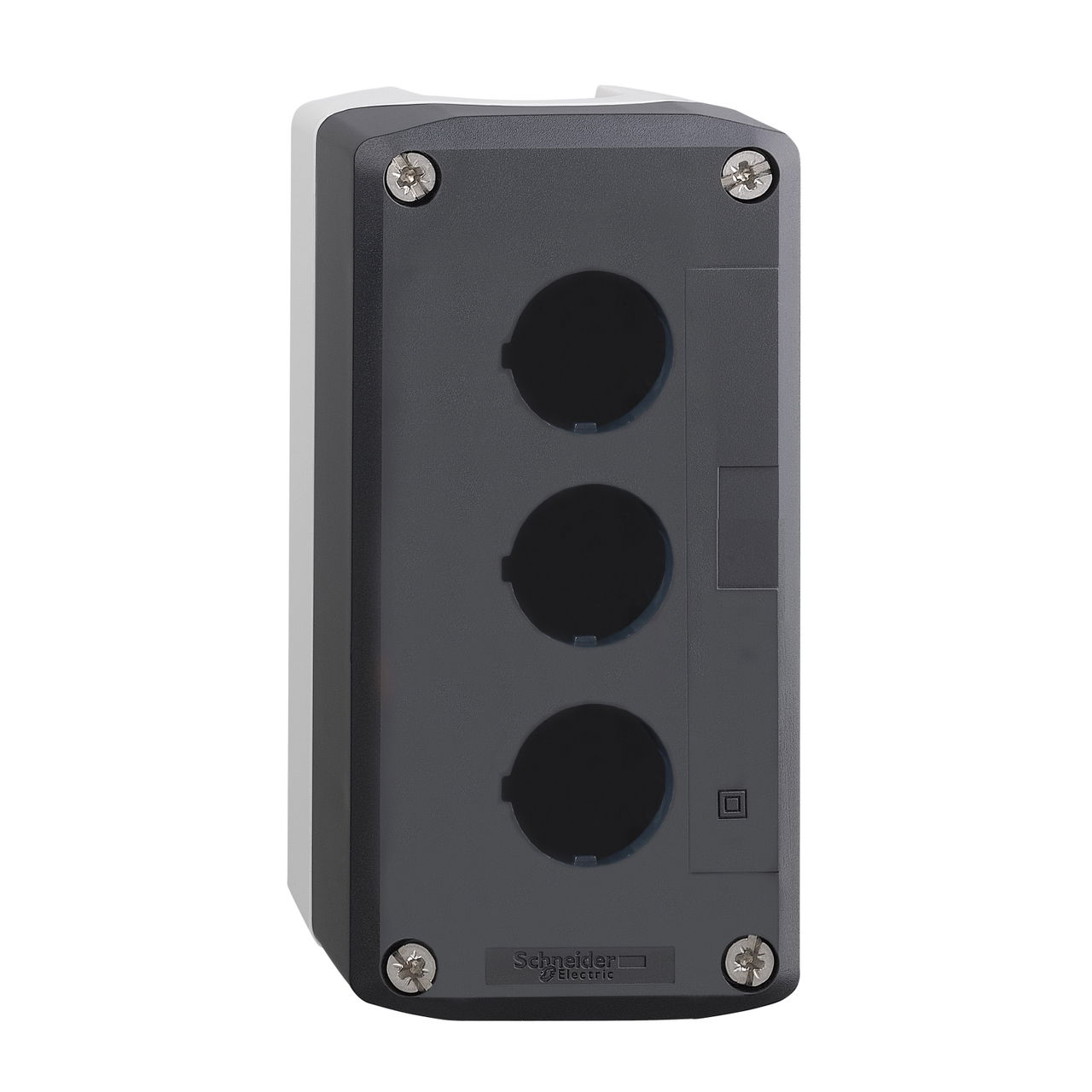 Dark grey empty enclosure lid with light grey base - 3 cut-outs