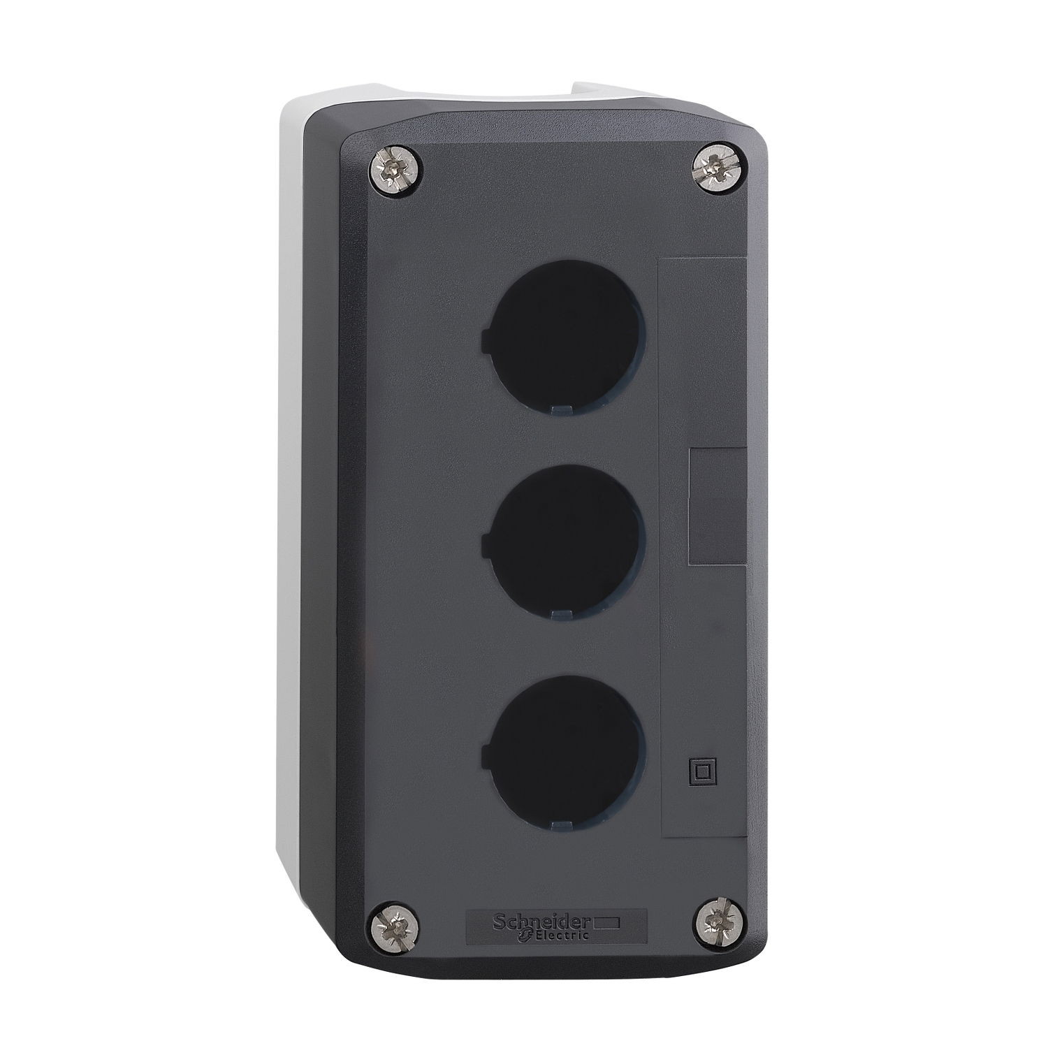 Dark grey empty enclosure lid with light grey base - 3 cut-outs