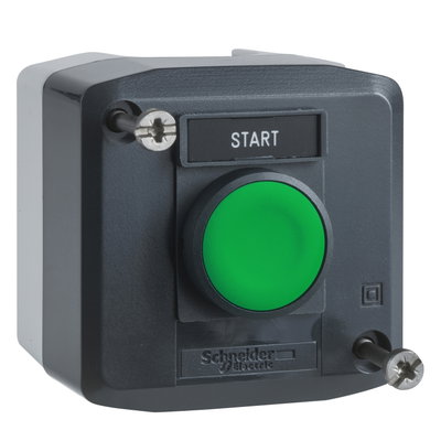 Dark grey station - 1 green flush pushbutton Ø22 spring return 1NO "Start"