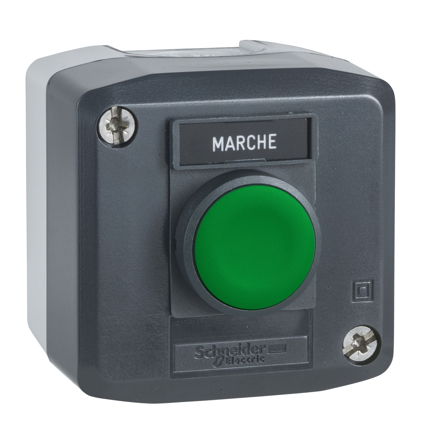 Dark grey station - 1 green flush pushbutton Ø22 spring return 1NO "Marche"