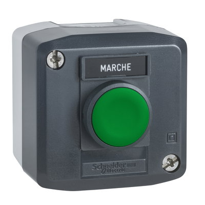 Dark grey station - 1 green flush pushbutton Ø22 spring return 1NO "Marche"