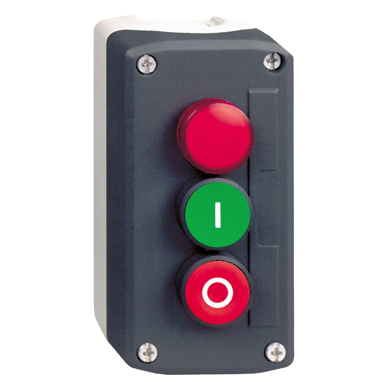 Dark grey station - green flush/red flush pushbuttons Ø22 and red pilot light