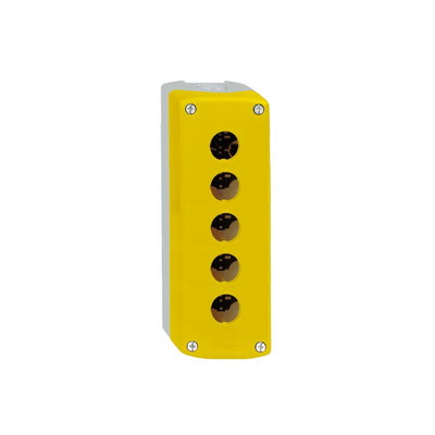 Yellow empty enclosure lid with light grey base - 5 cut-outs