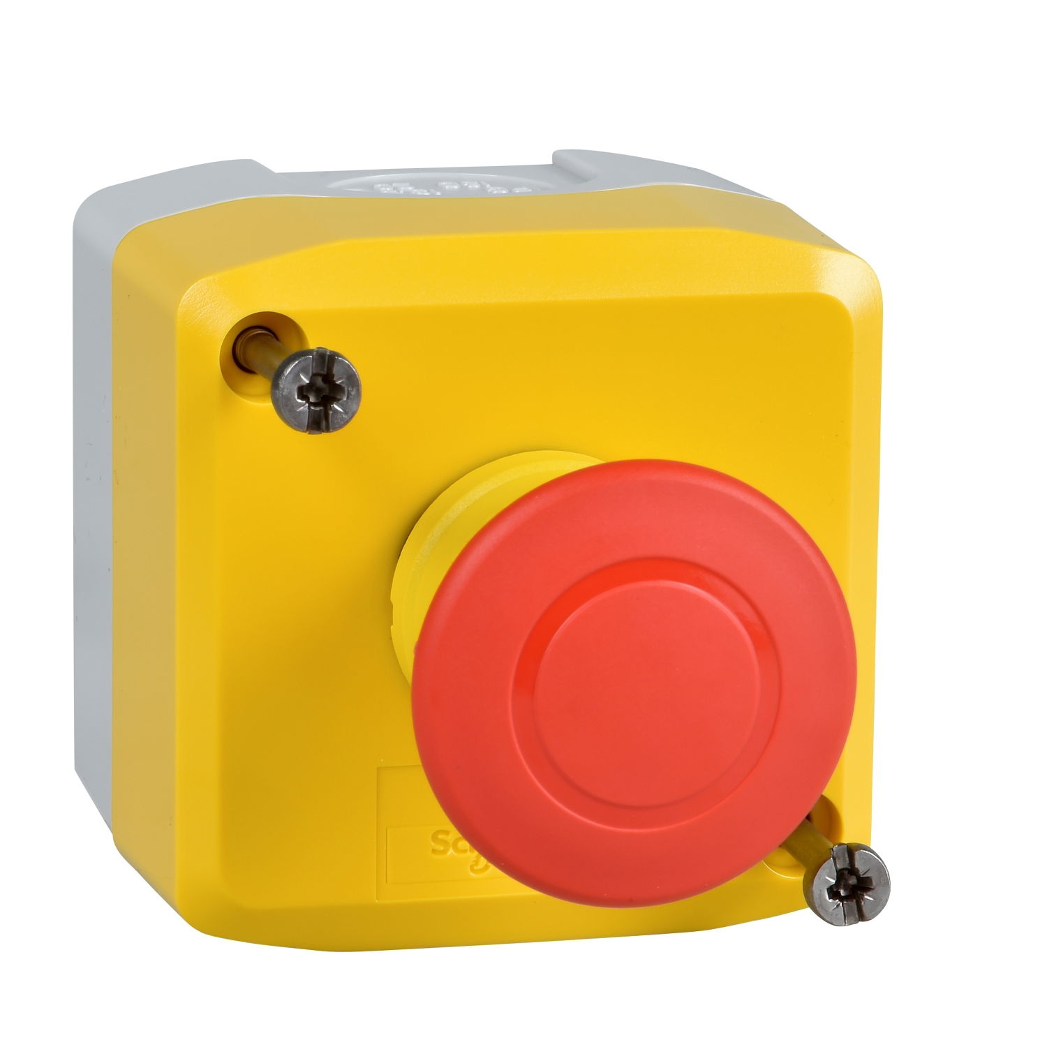 Harmony XALD, XALK, Control station, plastic, yellow, 1 red mushroom head push button Ø40, emergency stop push-pull 1 NC, unmarked