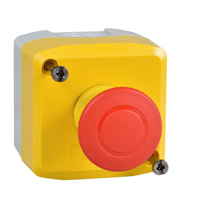 Yellow station, 1 red mushroom head pushbutton Ø40 push-pull 1NC