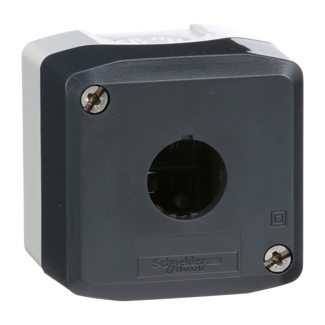 Empty enclosure, plastic, dark grey lid, for push button Ø22, 1 cut-out